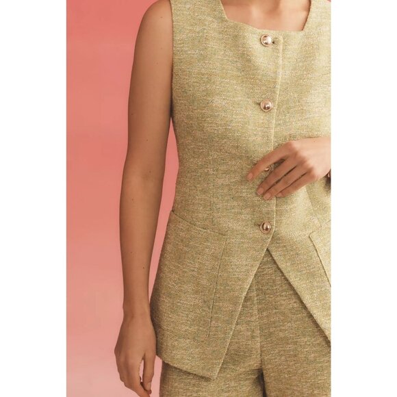 Anthropologie Green Tweed Vest Jacket - Picture 3 of 6